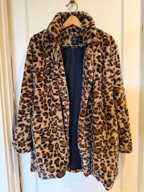 Love Tree Leopard Print Teddy Coat - Tan & Black - Size M